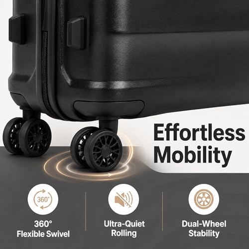 CONCEPTEN Luggage Sets, 5 Piece Durable Suitcase Set with Spinner Wheels, ABS Hard Shell Lightweight Luggage with TSA Lock, Large Checked Travel Suitcases, 20/24/28 Inch, Black