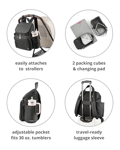 Skip Hop Diaper Bag Backpack with Portable Changing Pad Adjustable Pocket for 30 oz. Tumblers 9 Total Pockets Insulated Packing Cubes Luggage Sleeve & Stroller Straps Fits a 14” Laptop Forma Next Oat