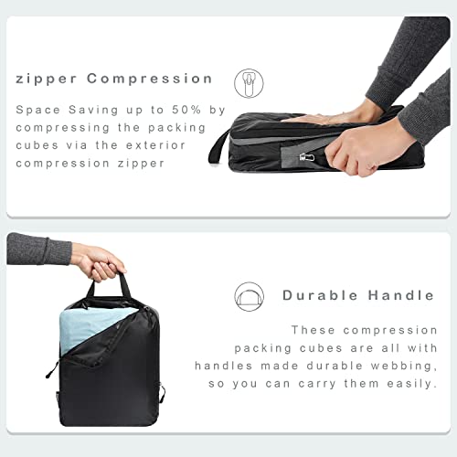 BAGAIL 6 Set Ultralight Compression Packing Cubes Packing Organizer for Travel Accessories Luggage Suitcase Backpack(70D Black)