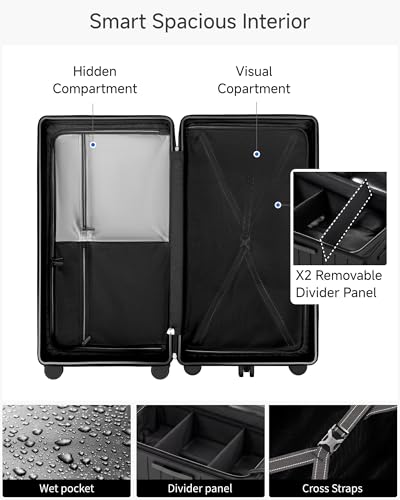 LUGGEX 30 Inch Trunk Luggage - HUP Polycarbonate Hardside Large Checked Suitcase with 5 Spinner Wheels & Shock-Absorbing Wheels, TSA Lock (EX-Enhance,Reef Black, 30 Inch)