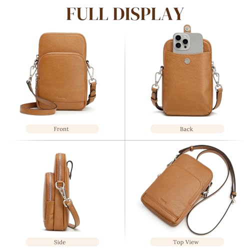 S-ZONE Small Crossbody Bags for Women Travel, Genuine Leather Wallet Phone Purse with RFID Blocking