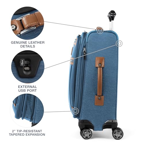 Travelpro Platinum Elite Carry-On Luggage Spinner, Coastal Blue, 21-Inch