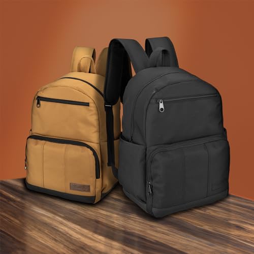 Wrangler Industry Backpack Classic Logo Water Resistant Casual Daypack with Padded Laptop Notebook Sleeve (Black)