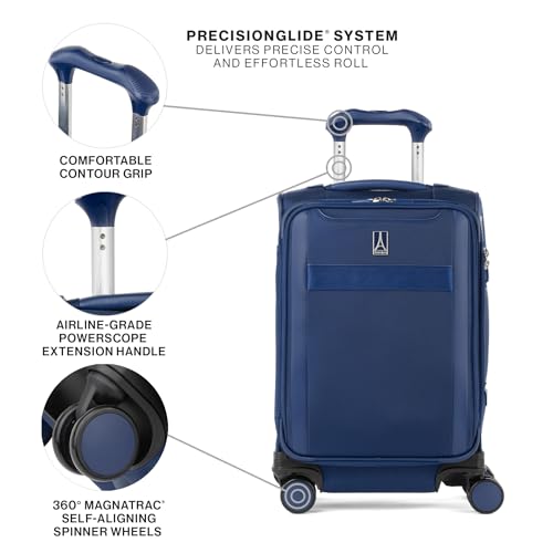 Travelpro VersaPack+ Lightweight Softside Expandable Carry on Luggage, 8 Spinner, TSA Lock, Compact Carry On 20-Inch, Estate Blue