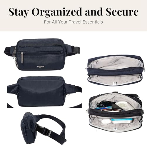 Baggallini Securtex Anti-theft Belt Bag 8.8"x5.5" Crossbody Fanny Pack for Women RFID Wallet Locking Zipper Travel Purse