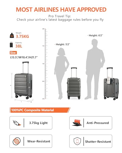 ISLAND ELEPHANT 20 Inch Carry On Luggage with Cup Holder and USB Port, Top Opening Hard Shell Suitcase with TSA Lock, Spinner Wheels, Airline Approved Lightweight, Woman Men Gifts-Grey