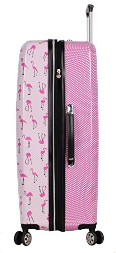 Betsey Johnson 30 Inch Checked Luggage Collection - Expandable Scratch Resistant (ABS + PC) Hardside Suitcase - Designer Lightweight Bag with 8-Rolling Spinner Wheels (Flamingo Strut, 30in)