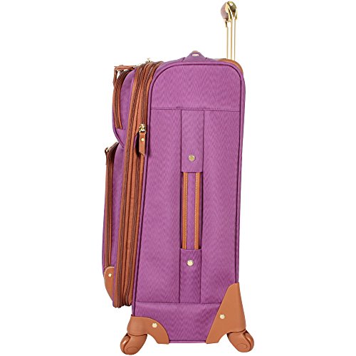 Steve Madden Designer Luggage Collection - Expandable 24 Inch Softside Bag - Durable Mid-sized Lightweight Checked Suitcase with 4-Rolling Spinner Wheels, Purple, 3 light 24"