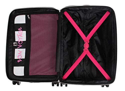 Betsey Johnson Designer 20 Inch Carry On - Expandable (ABS + PC) Hardside Luggage - Lightweight Durable Suitcase With 8-Rolling Spinner Wheels for Women (Chevron Hearts)