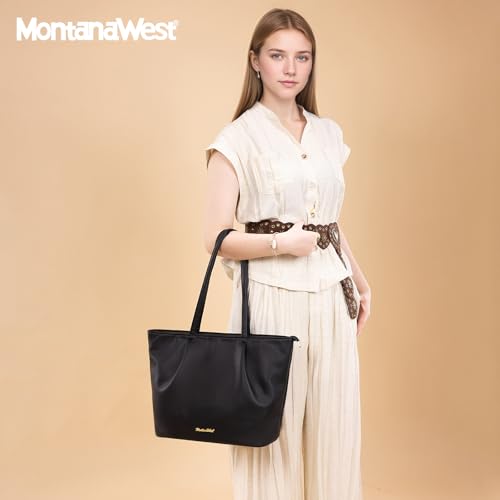 Montana West Tote Bag for Women Purses and Handbags Satchel Shoulder Handbags Top Handle Work Travel Laptop Trendy Large Black MBB-MWC-591BK