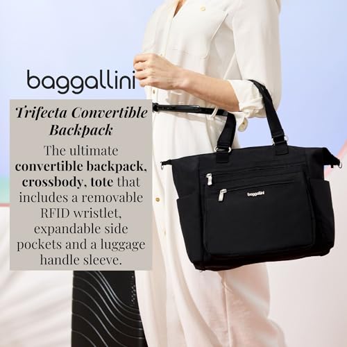Baggallini Trifecta Convertible Backpack Crossbody Tote Bag - 11x12 Lightweight Travel Bag w/RFID Phone Wristlet