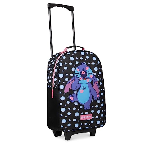 Disney Kids Rolling Luggage 16.0×11.6 in, 16‑L Carry‑On Suitcase with Wheels, Foldable Lightweight Travel Bag, Gifts for Kids (Black Stitch)