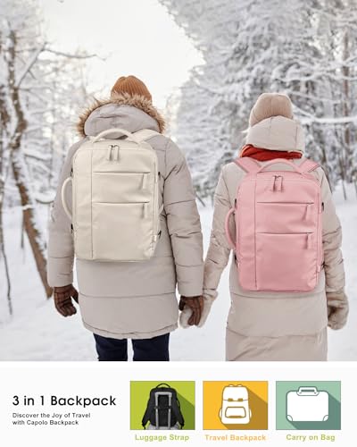 Capolo Travel Backpack for Women Men Waterproof Laptop Backpack Airlines Approved Carry On Backpack Bag Computer Bookbag for Business, Work, Traveling Fits 15.6 Inch Laptop(Beige)