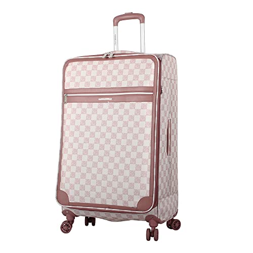 Steve Madden Designer Luggage - Checked Large 28 Inch Softside Suitcase - Expandable for Extra Packing Capacity - Lightweight Bag with Rolling Spinner Wheels (Chalet Pink, 28in)