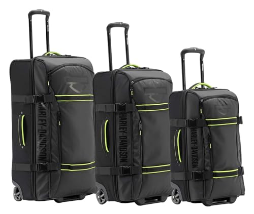 Harley-Davidson Nomad Wheeling Duffel Bag Set w/Shark Wheels - Black/Lime