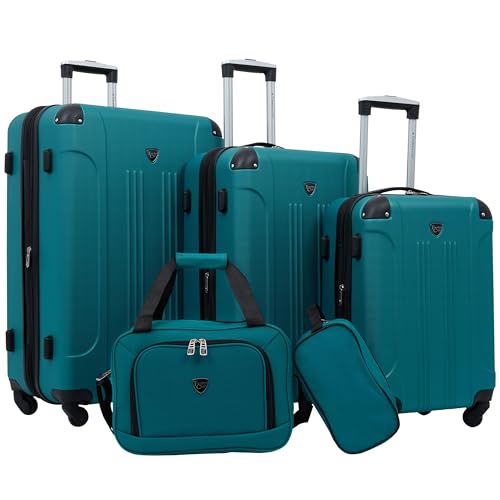 Travelers Club Chicago Hardside Expandable Spinner Luggage, Teal, 5 Piece Set