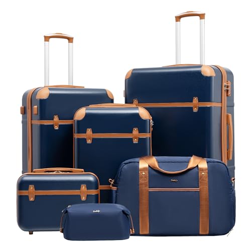 Coolife Luggage Set 6-Piece Suitcase Set Carry On Luggage PC Hardside Luggage TSA Lock Spinner Wheels Telescopic Handle