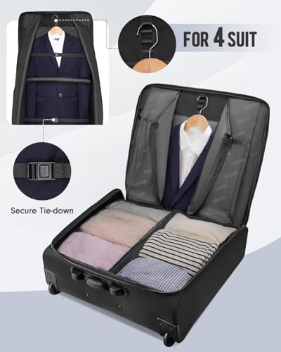 MATEIN Rolling Garment Bag with 2 Packing Cubes, Large Check-in Travel Garment Bags with 17.3 Inch Laptop Compartment, Wrinkle Free Wheeled Business Softside Suitcase Luggage for Men and Women, Black