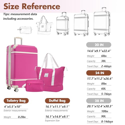 Merax Luggage Sets 24 Inch Suitcase with TSA Lock Hardshell Carry On Luggage with Duffel Bag