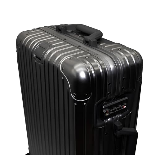 Gabbiano All-Aluminum Luggage Set, 2-Piece Zipperless Suitcase (20” Carry-On + 30” Large) – Aluminum-Magnesium Hardside Spinner with TSA Latch Locks, 22x14x9 (Black, Large 30")