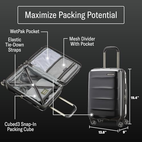 Samsonite Octiv Lightweight Hardshell 20-Inch Carry-On Luggage -Durable & Impact Resistant, 360° Aero Trac Spinner Wheels, Adjustable Telescopic Handle, Expandable Suitcase, TSA Approved Lock - Black
