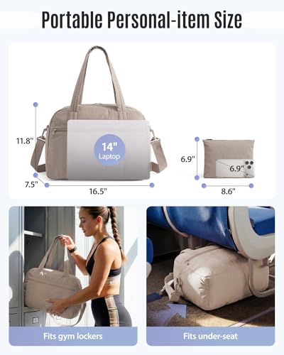 LIGHT FLIGHT Personal Item Travel Bag, Lightweight Gym Bag for Women, 20L Weekender Bag with Toiletry Pouch, Carry on Overnight Dance Bag, Coffee