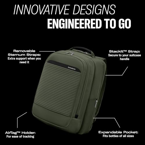 Samsonite Paralux 2-in-1 Travel Backpack, Converts into Main Bag + Go Bag, Lay-Flat Packing, StackIt™ Strap, Laptop Sleeve & Integrated AirTag™ Holder - Business & Adventure Travel Bag - Stone Grey