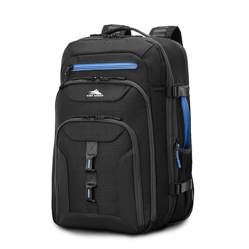 High Sierra Hi-Life Travel Backpack - Features 2-inch Expansion, WetPak Pockets, 17” Laptop Compartment, Stack-It Strap, Adjustable Sternum Strap, Fleece Pocket, Dual Water Bottle Pockets - Blue/Black