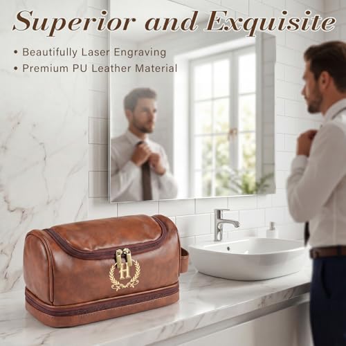 Personalized Toiletry Bag for Men, Father Day Gifts, Initial Toiletry Bag, Customized PU Leather Travel Shaving Kit Bag, Birthday Gift for Men, Him, Husband, Dad, Brother, Groomsmen, Boyfriend(J)