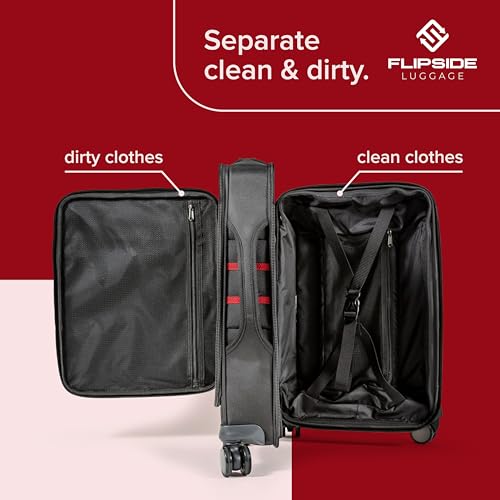 FlipSide Carry On Luggage 22"x14"x9" with Movable Partition for Clean & Dirty Clothes - Utility Pocket, AirTag Compartment with 360 Degree Spinner Wheels - Ideal for Frequent Travelers - Red Stripes