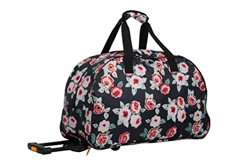 Lucas Designer Carry On Luggage Collection - Lightweight Pattern 22 Inch Duffel Bag- Weekender Overnight Business Travel Suitcase with 2- Rolling Spinner Wheels (ROSE BOUQUET NAVY, 22in)