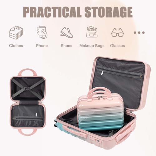 Clyrava 20 Inch Blue+Pink Carry on Kids Luggage Set of 2 with Spinner Wheels and 14" Cosmetic Case, Hardshell Small Suitcases with Combination Lock, Checked Luggage for Travel Men and Women