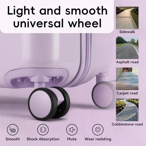 ROAMING 20-Inch Purple Carry On Luggage Airline Approved Lightweight PC Hardside Rolling Suitcase with TSA Lock Cup Holder USB Charging Port and Spinner Wheels for Women Ice cream suitcase