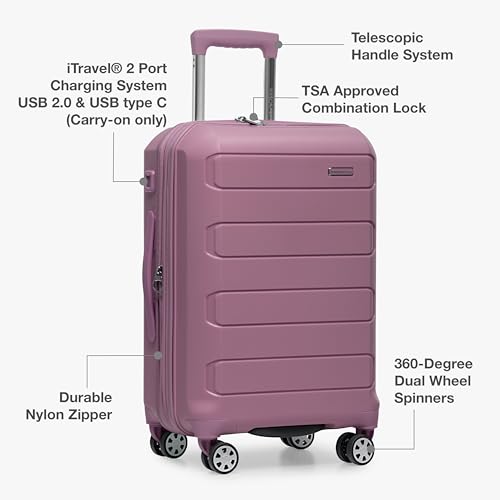 Traveler's Choice Pagosa Hardshell Expandable Luggage with Spinner Wheels, Mauve, 3-Piece Set (22/27/30)
