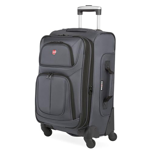 SWISSGEAR Sion Softside Expandable Spinner Luggage Durable Lightweight Travel Suitcase, Dark Grey, Carry-On