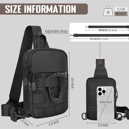 DEYACE Small Sling Bag for Men, Tactical Inspired Waterproof Utility EDC Mini Crossbody Chest Bag for Travel Work Sport (Black)
