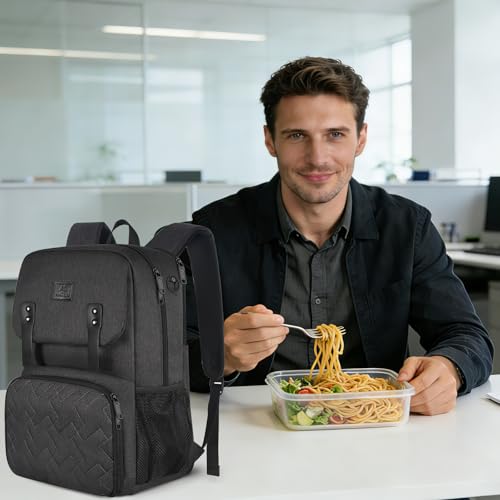 MATEIN Lunch Backpack for Men, Insulated Work Backpack with Lunch Compartment, Large Padded Laptop Bag Fits 15.6 Inch Computer, Water Resistant Business Pack with Luggage Strap, Office College Use