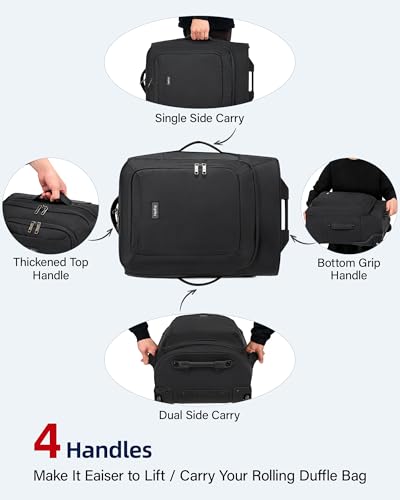 HanTrip Small Rolling Carry On Luggage Suitcases Duffle Bag with Wheels and Handle, 2 Wheeled Soft Sided Heavy Duty Luggage for Travel Carry On Roller Weekender Bag with Wheels for Women Men (Black)
