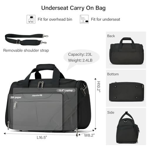 Hanke Underseat Carry On luggage Bags for Travel, Foldable Travel Bags for Women, Soft Lightweight Personal Item Travel Bag Small Carry On Bags for Airplanes, Travel Tote Bags for Women Men.（Black）