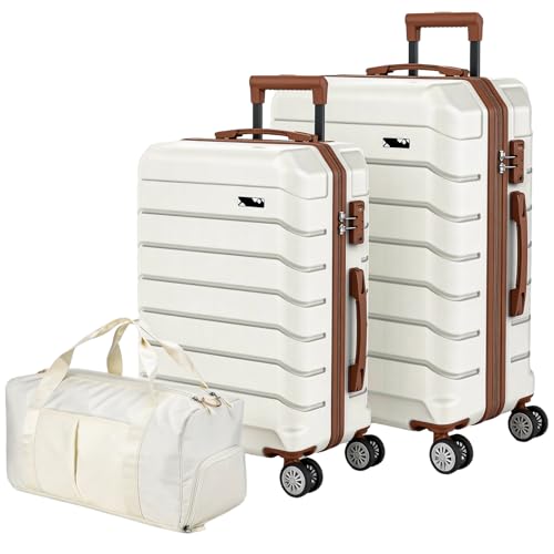 ExoRoute Luggage Sets 3 Piece, Hardside Carry On Suitcase with Spinner Wheels, Lightweight Durable Luggage for Travel | TSA Lock, Expandable Suitcase Set for Men and Women（20/26in） (White)