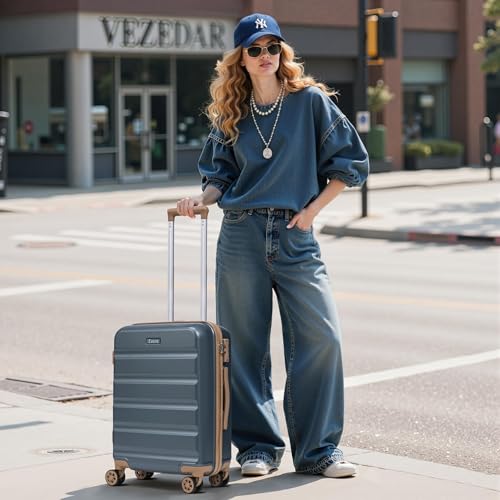 Eeeza Luggage Sets 3 Piece,Suitcases with Wheels,Carry On Luggage Set,ABS Hard Case Luggage with TSA Lock Spinner Wheels(3 Piece Sets,Blue(20"/DB/TB))