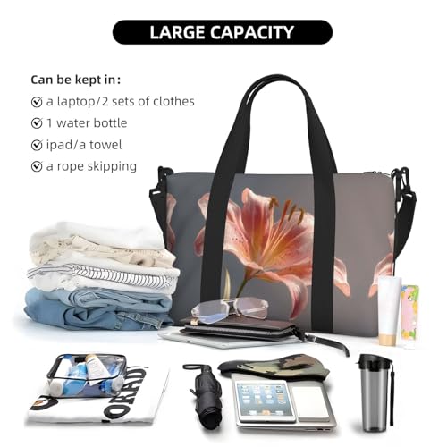 Blooming lilies Printed Travel Bag Large Gym Tote, Weekend & Business Trip Crossbody Shoulder Bag, Lightweight