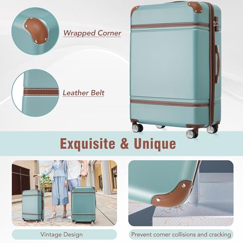 Merax 20”+24”+28” Luggage and Cosmetic Set of 4, Hard Shell Luggage Sets with Double Spinner Wheels and TSA Lock, 4 Piece Lightweight Suitcase Set, Green
