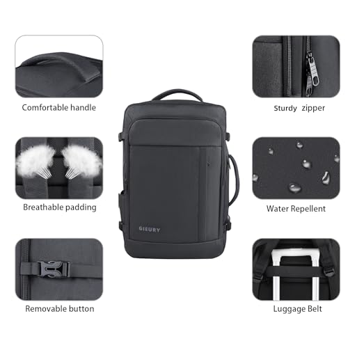 Gieury Carry On Backpack, 50L Travel Backpack, Luggage Backpack TSA Flight Approved Laptop Backpack for Men & Women, Large Expandable 40L Daypack Lightweight Business Weekender Bag, Black