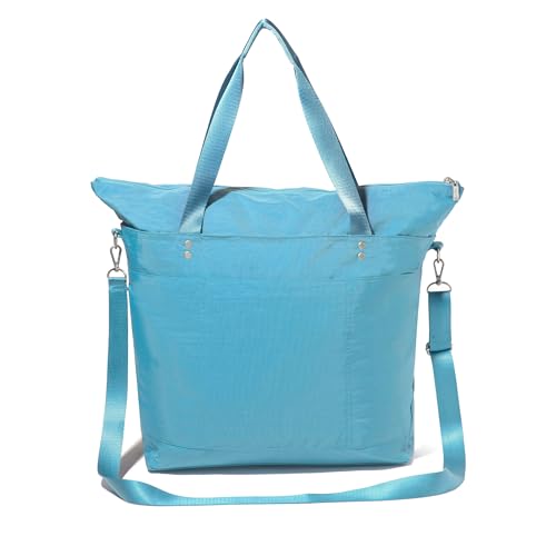Large Carryall Tote Bag for Women - Lightweight Nylon Zipper Top Weekender Travel Beach Bag Personal Item w/Luggage Sleeve