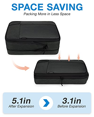 BAGSMART Compression Packing Cubes, Durable Travel Packing Cubes for Carry-On Suitcase, Lightweight Compressible Luggage Organizer Cruise Ship Travel Essentials, 6-Pack 1L+3M+1S+Shoe Bag, Black