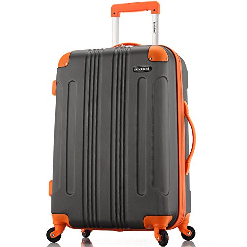 Rockland London Hardside Spinner Wheel Luggage, Charcoal, Checked-Large 28-Inch
