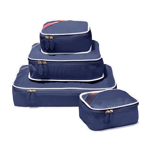 Paravel Packing Cube Quads | Luggage Organizer for Travel Accessories, Shoes, Toiletries, Laundry | 4 Pack Storage Cubes in Various Sizes | Scuba Navy