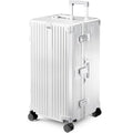 ALPHA CAMP Trunk Luggage, Large 28 Inch Thickened Aluminum Frame Luggage with TSA Spinner Wheels, 3-Layer PC Hardside Zipperless Travel Suitcase, Type-C USB Charging Port, Cup Holder,Silver