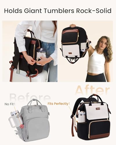 LOVEVOOK Laptop Backpack for Women with Giant Tumbler Holder Pocket, 15.6 inch Travel Work Backpack Purse for Nurse Teacher, Waterproof Bag College Bookbag Casual Daypack